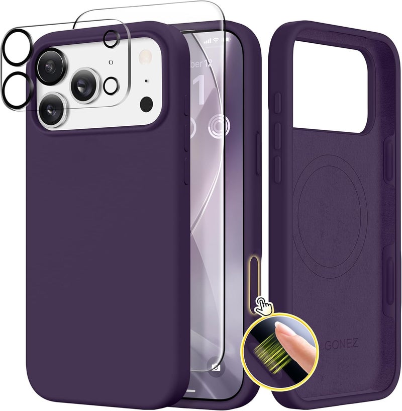 GONEZ Magnetic for iPhone 17 Pro Max Case, Compatible with MagSafe, [Screen Protector + Camera Lens Protector], Liquid Silicone Anti-Scratch Shockproof Protective Phone Case 6.9 inch, Deep Purple - Image 1